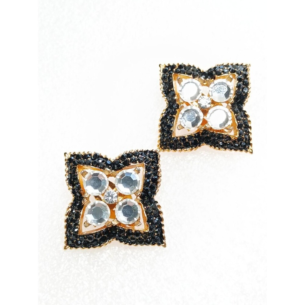 Jay Feinberg Signed Clip-On Earrings Gold Tone Rhinestone 80s - Picture 12 of 16
